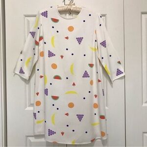 White Fruit-Print Mini Dress - Casual Shift